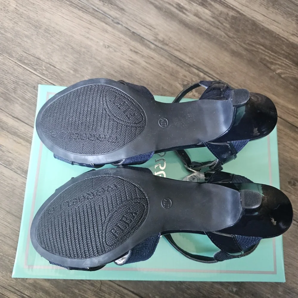 Marbella Navy Strappy Heels Women's Size 11M‎ Open Toe Buckle